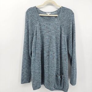 Pure Jill Womens 2X Blue Knit Long Sleeve Pullover Tunic Sweater‎ With Pocket